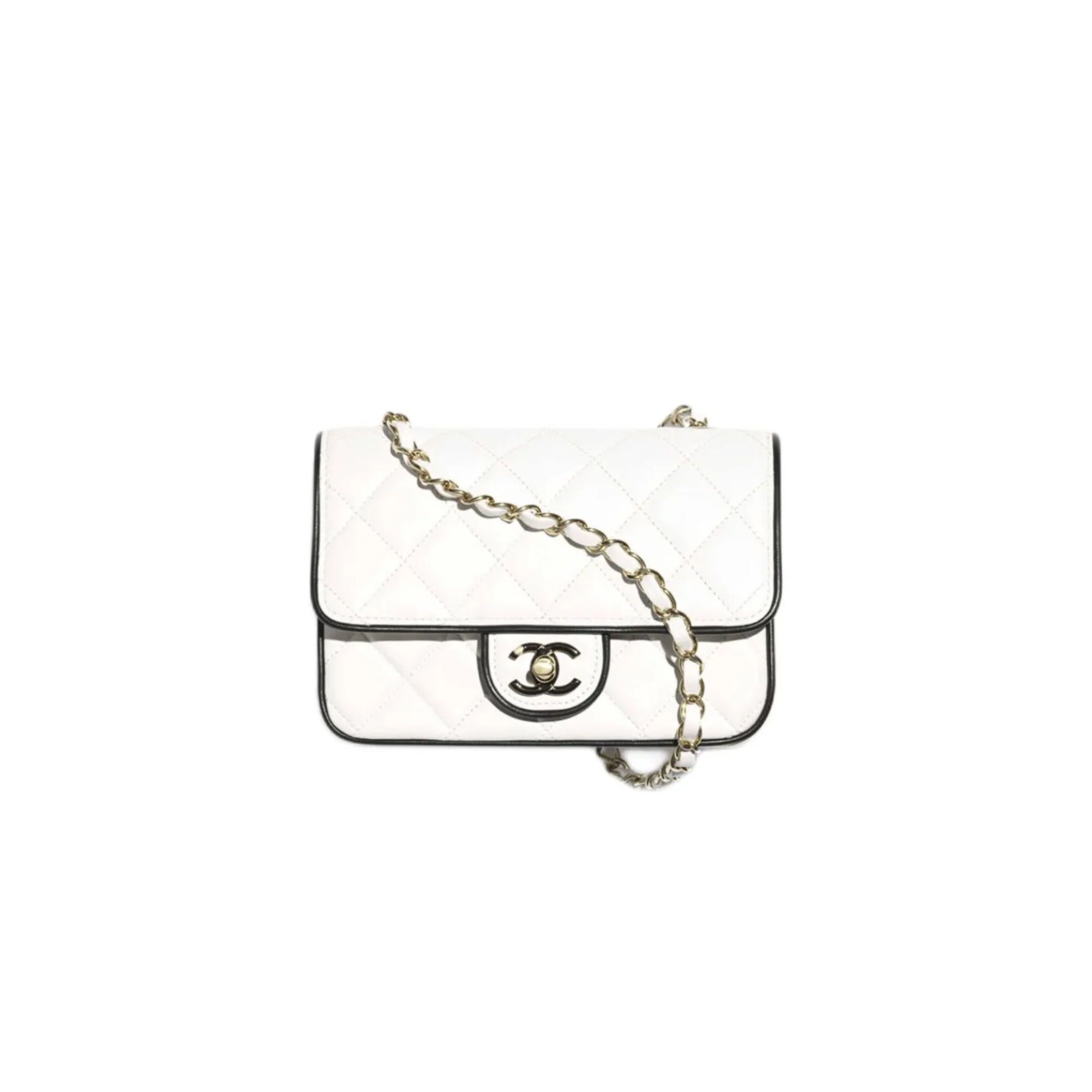CHANEL 25P DIAMOND LAMBSKIN FLAP SHOULDER BAG MINI WHITE AS5151 (15*12*3.5cm)